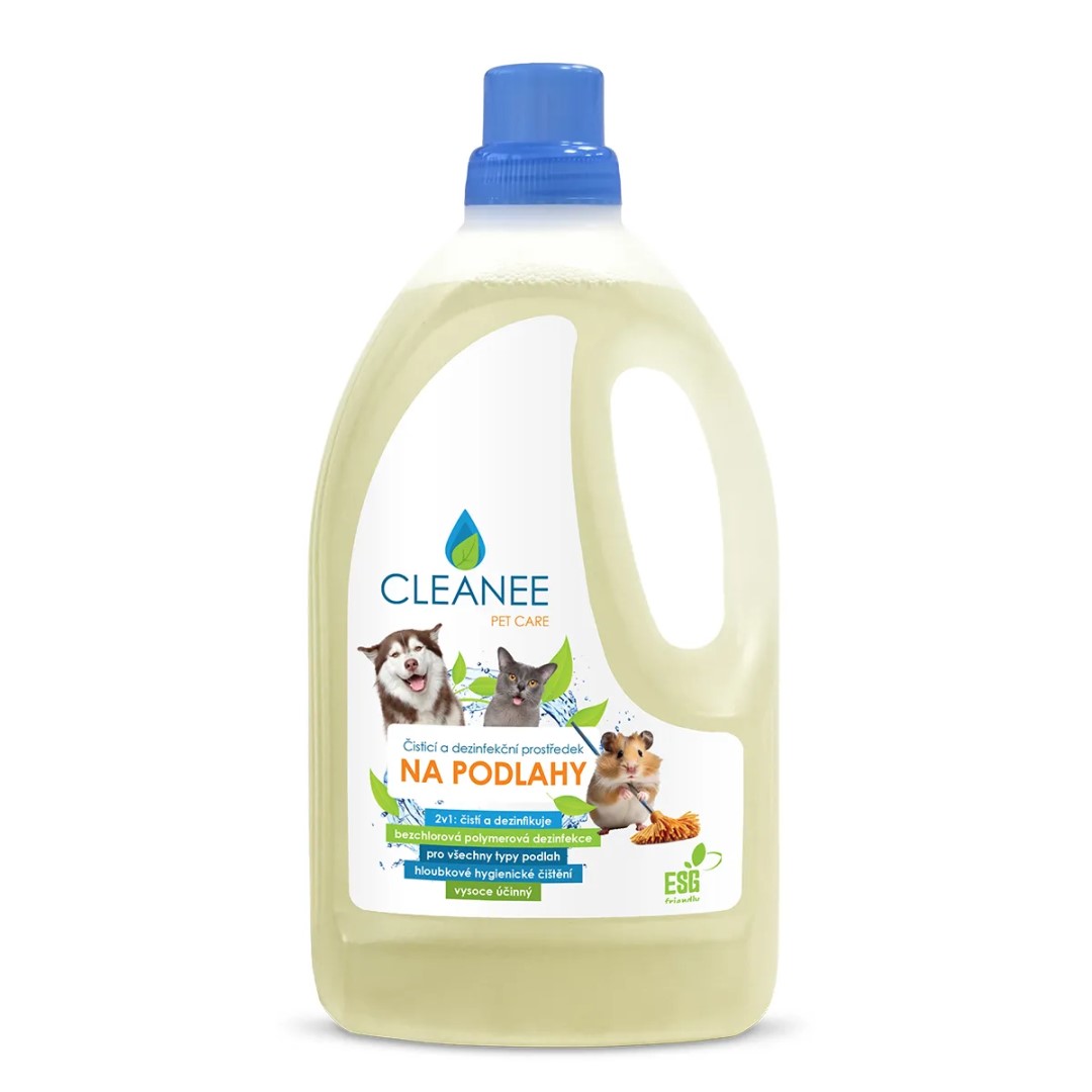 Lahev čisticího a dezinfekčního prostředku na podlahy CLEANEE PET CARE 1,5 l